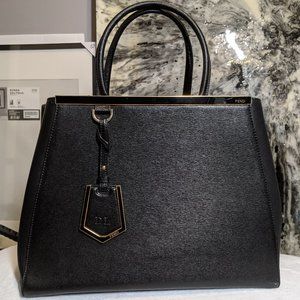 Fendi Roma Medium 2Jours Black on Gold Saffiano Leather Bag